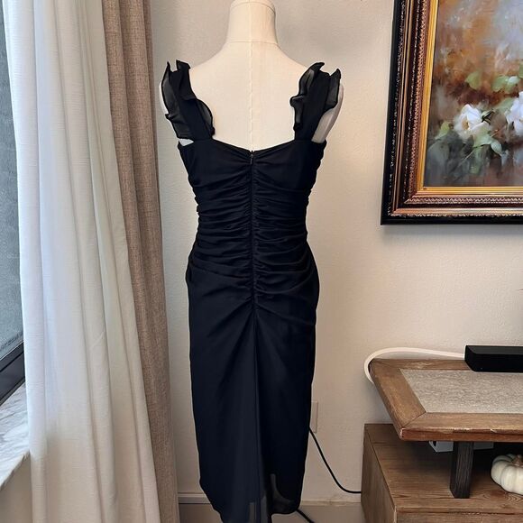 Cachet Black Ruffle Midi Dress – Size 8 (Fits Like 4, See Measurements) - Picture 4 of 6